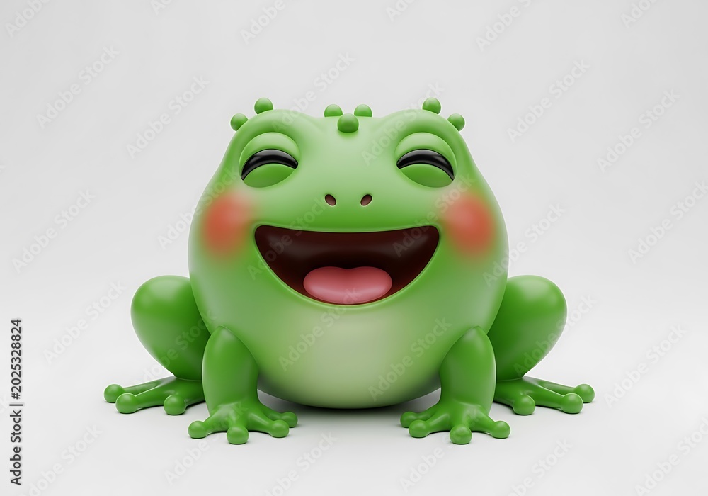 Fototapeta premium Cute Green Frog Figurine with Happy Expression for Kids Decor.