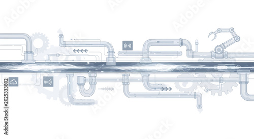 Fotografie Industrial automation system with pipes and robotic arm