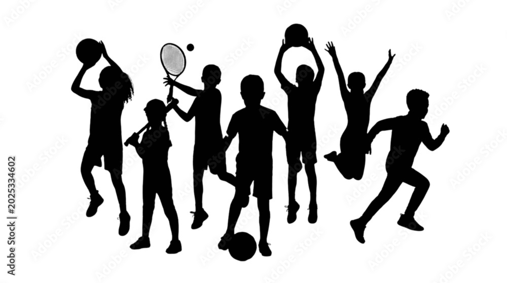 Obraz premium Black silhouettes of people playing sports isolated on transparent background, Vector
