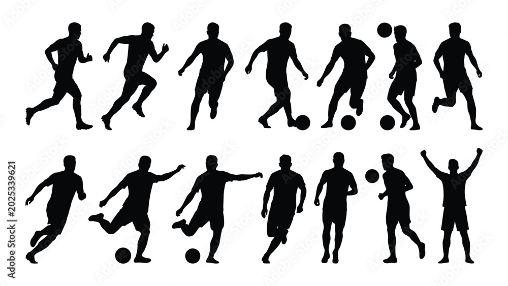 Obraz premium collection of soccer player silhouettes in dynamic poses against a white background silhouette