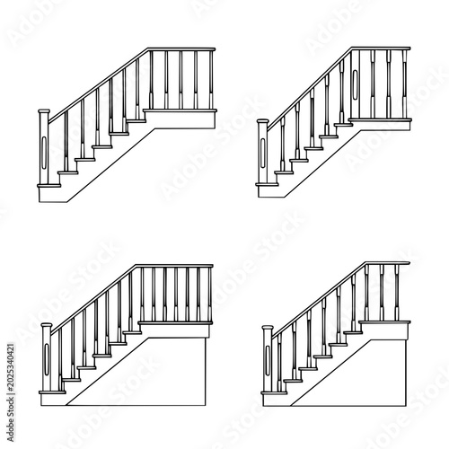 Set of Architectural Staircase Railing and Baluster Design Diagrams