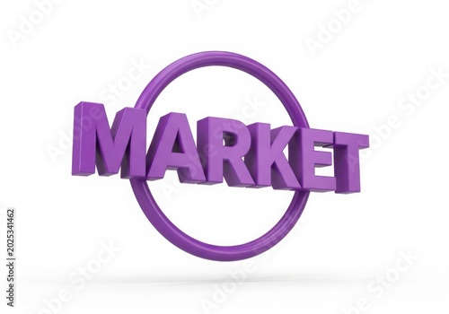 Purple 3D market text logo with circular frame