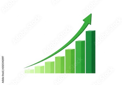 Growing green bar chart with upward arrow