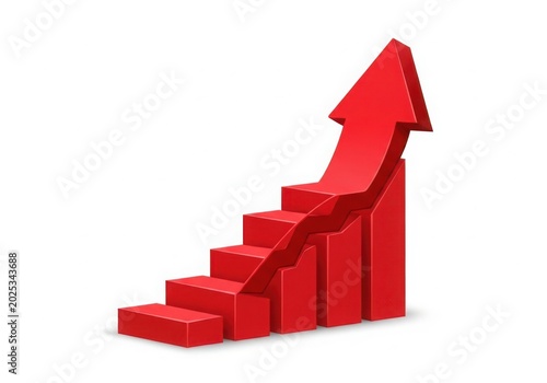 Red upward growth arrow on steps