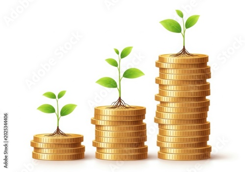 Growing plants on stacks of gold coins