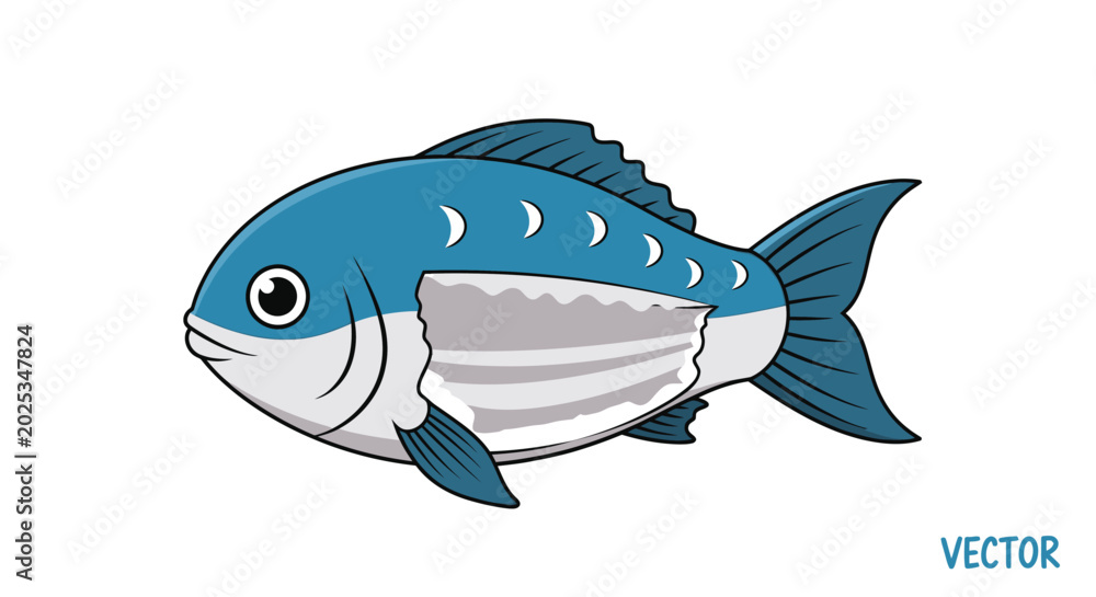 Obraz premium Cartoon Blue Fish Illustration