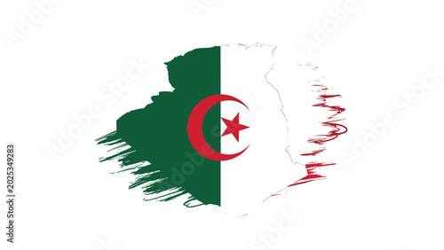 Creative artistic representation of the national flag of algeria designed with bold brushstrokes and textures on a clean white background.