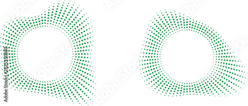 Two green circular dot patterns abstract halftone design elements for modern graphic projects