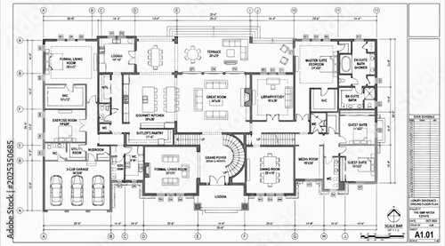Foto Architectural ground floor plan for the oak smith estate luxury residence
