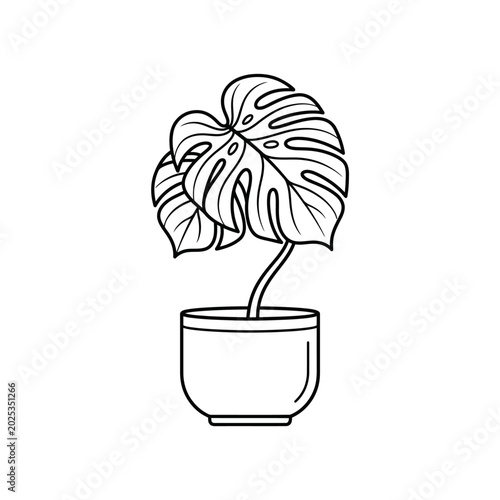 Minimal Monstera Plant in Pot Outline Icon
