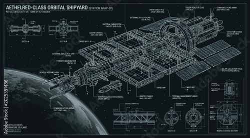 Foto Blueprint of an aethelredclass orbital shipyard space station
