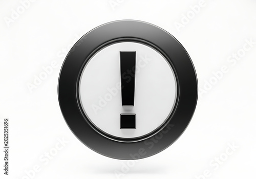 Monochrome black and white circular button with exclamation mark center symbol exclamation monochrome interface attention minimalist isolated