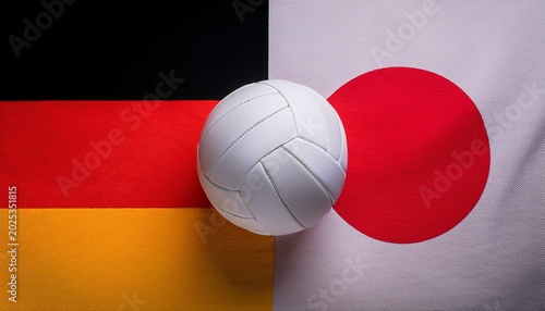 white volleyball placing between germany flag and japan flag