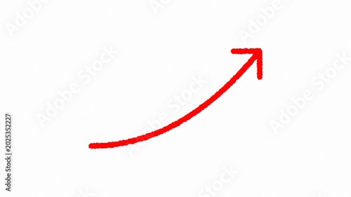 Red Hand Drawn Arrow Showing Growth and Progress on White Background