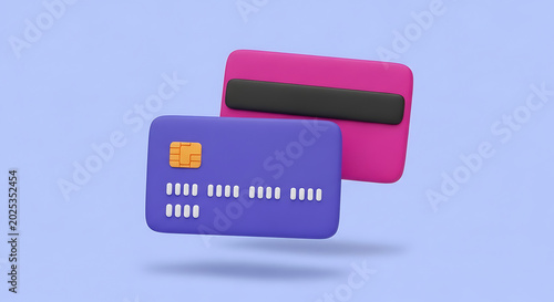 3D render of floating credit and debit cards for financial transactions with shopping transaction business commerce currency purchase investment marketing