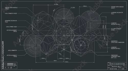 Foto Architectural blueprint of the aethelia facade system with geometric patterns an