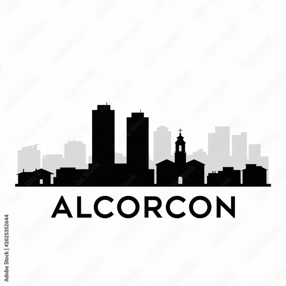 Obraz premium Alcorcon Skyline Silhouette — A Contemporary Urban Skyline in Spain Vector Illustration