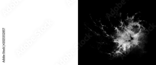 Konstfotografi Dramatic white powder explosion on black background, dynamic flour burst texture