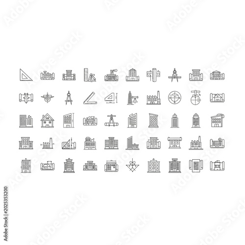 Foto Set of technical drawing and construction project plan icons with technical