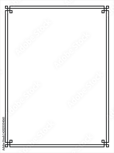 Art Deco black ornamental decorative frame. Vintage simple line frame border plaque book cover. Frame border deco vector simple line isolated. Vector illustration.