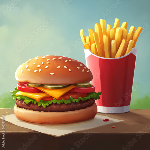 hamburger and french fries