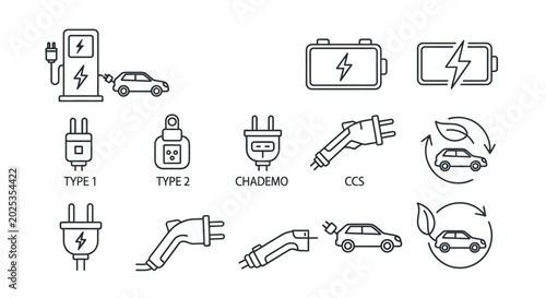 Foto Electric Vehicle Charging Icons and Symbols Collection.