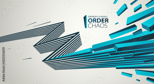 Schilderij op canvas Debris particles exploding in chaos vector abstract background, entropy is rising to decay and disorder, elements flying in motion, 3D wallpaper