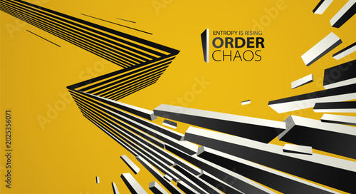 Billede på lærred Entropy concept vector abstract background with debris flying in chaos, destruct