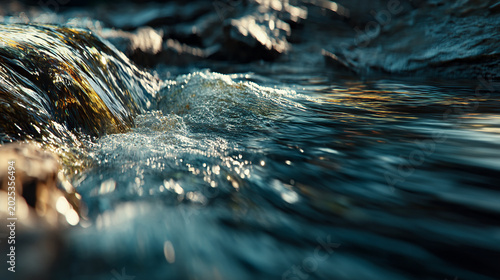 Close up of rapidly flowing water over rocks in a clean mountain stream