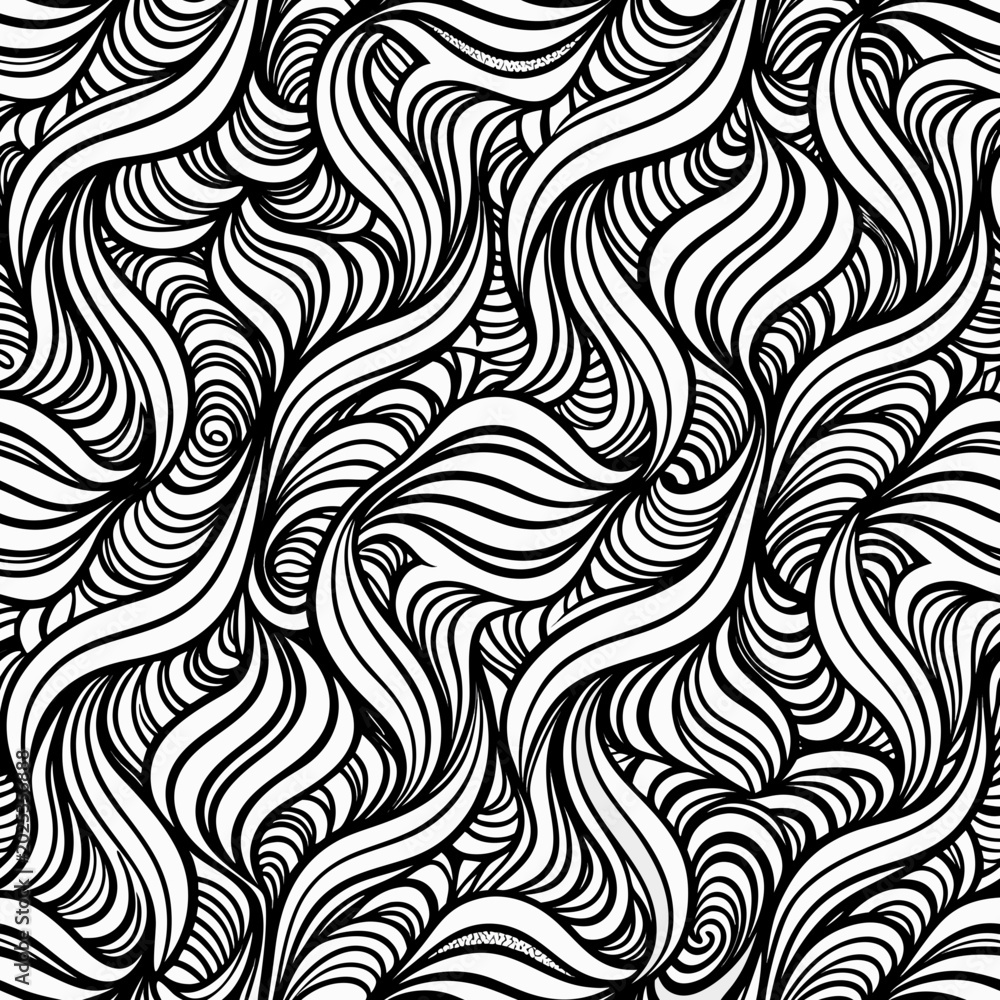 Obraz premium Hand drawn abstract seamless pattern with black and white organic wavy lines