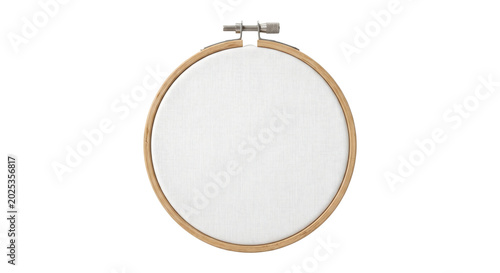 Photos Wooden embroidery hoop with blank white canvas isolated on transparent backgroun