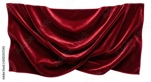 Obraz na płótnie Luxurious draped red velvet fabric textile banner isolated on transparent backgr