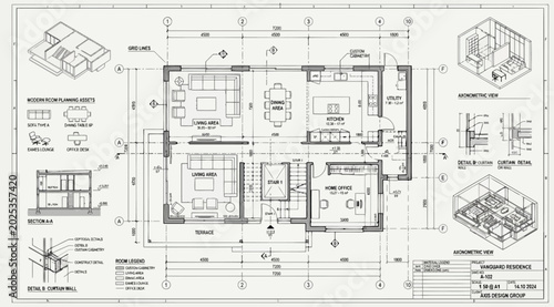 Photos Architectural floor plan blueprint of a modern residential house with room layou