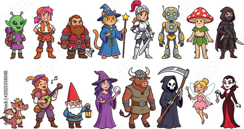 Tableau sur toile fantasy characters set colorful cartoon illustration on white background