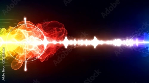 Vibrant colorful soundwave spectrum with abstract energy and glowing digital effects.