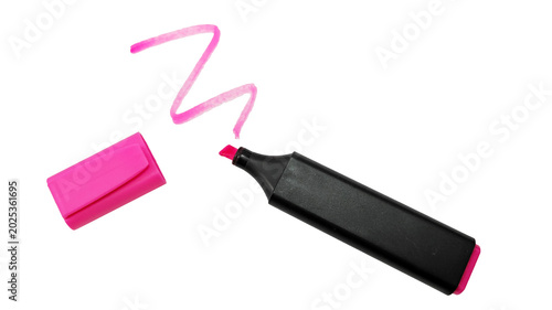 Konstfotografi Pink highlighter drawing stroke isolated on transparent background