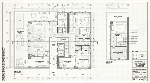 Bild auf Leinwand Architectural floor plan of a luxury penthouse residence featuring a private poo