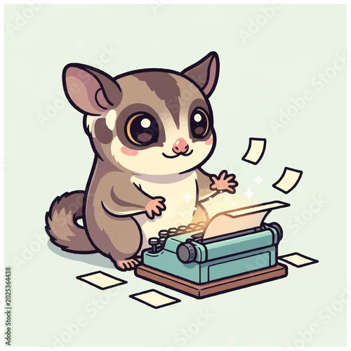Photos Cartoon sugar glider on typewriter.