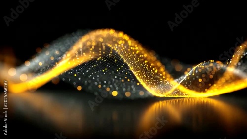 Vibrant golden wave with sparkling particles on black