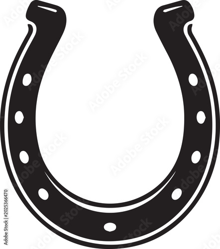 Photography A classic black horseshoe, symbolizing good luck and protection, rendered in a bold graphic style