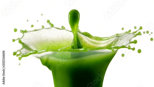 Vibrant green liquid splash with droplets in motion