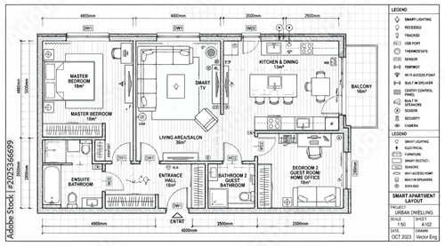 Foto Smart apartment floor plan layout with technical specifications
