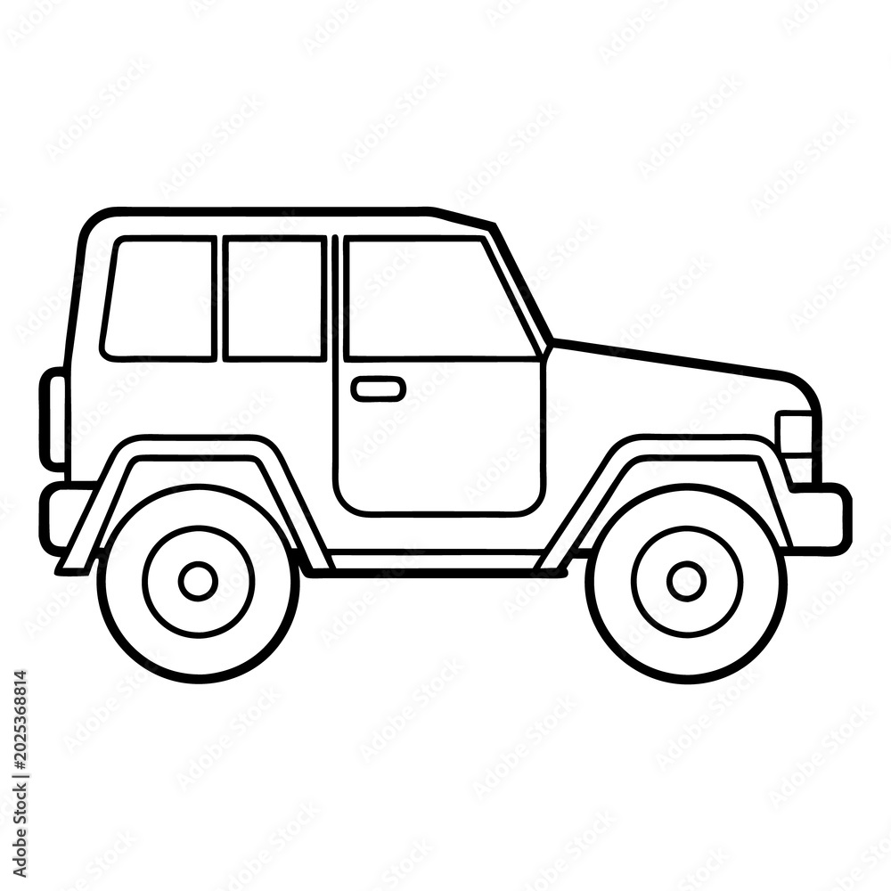 Fototapeta premium Black line of a four wheel drive jeep with open back
