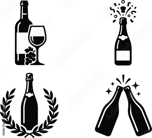 Konstfotografi A array of high-quality vector icons depicting various alcoholic beverages and celebrations, impeccable for Drawing Structure
