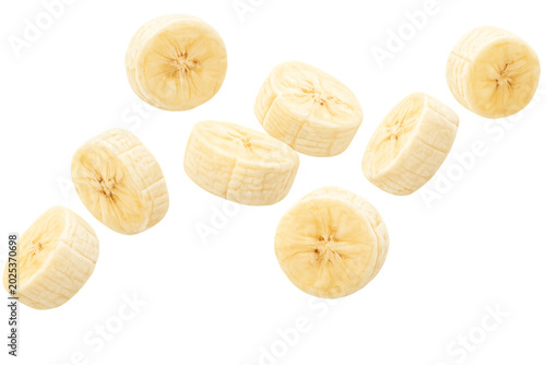Floating Banana Slices Isolated on Transparent Background – Realistic Fresh Fruit 