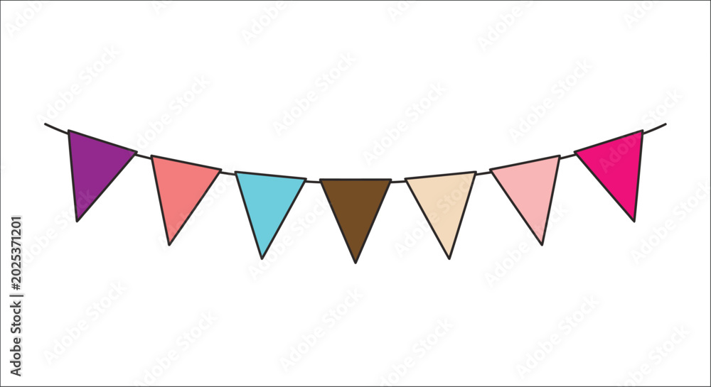 Fototapeta premium Colorful bunting flags on a string flat vector illustration