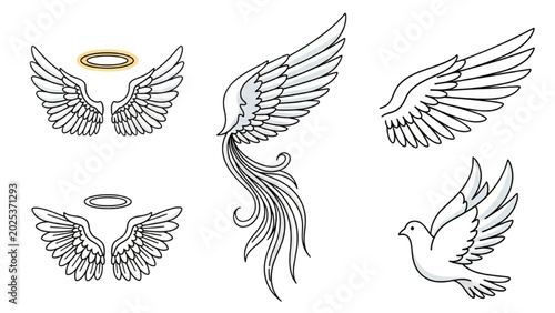 Obraz na płótnie Angels fly with halos and wings in illustrations