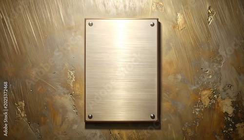 Metallic plate with screws on textured golden background for design