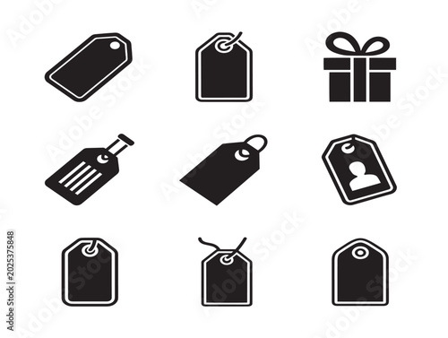 Set of nine blank tags and gift labels vector line illustration