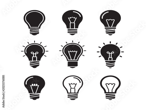 Light bulb icons, flat vector illustration